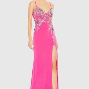 Mac Duggal Multi Color Beaded Floral Cami Gown